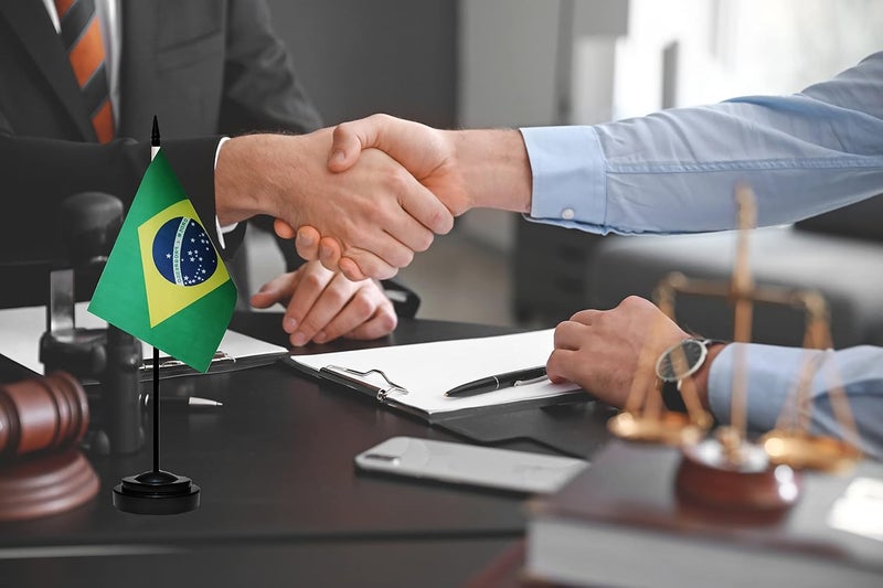 tibijoy Brazil Brazilian Deluxe Desk Flag Set, Small Mini Miniature Brazil Brazilian Table Desktop Flags With Solid Pole, Black Base and Spear Top(2 Pack) - Image 5